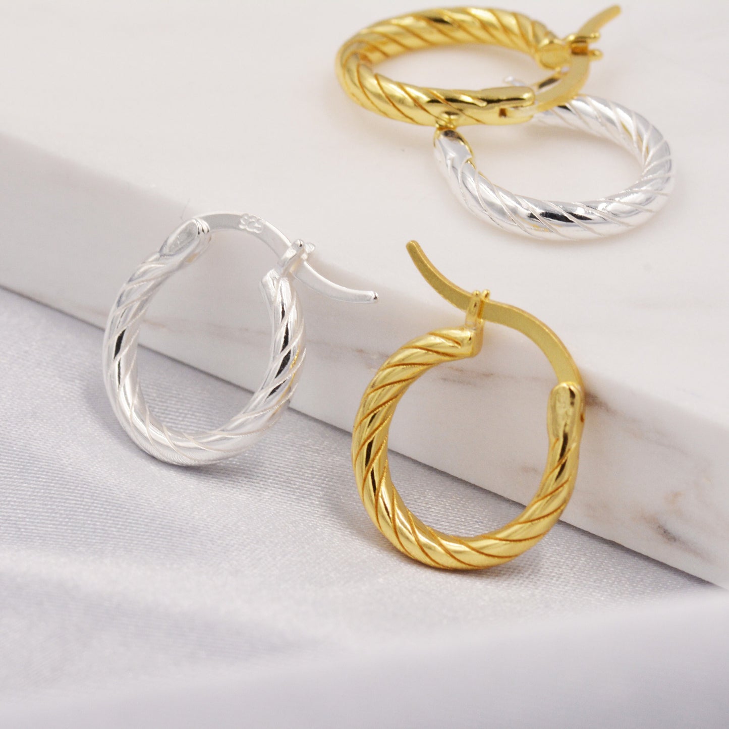 Rope Huggie Hoop in Sterling Silver, Braided Hoops Creole Earrings, Gold or Silver, 10mm Twist Hoop Earrings, Minimalist Hoops