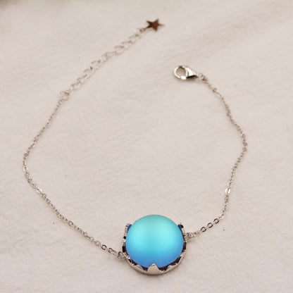 Aurora Crystal Bracelet in Sterling Silver, Northern Lights Bracelet with Blue Flash Simulated Moonstone
