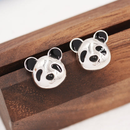 Cute Panda Earrings in Sterling Silver, Panda Bear Stud Earrings, Animal Earrings, Nature Lover