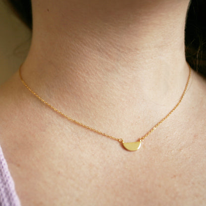 Half Moon Pendant Necklace in Sterling Silver, Gold or Silver, Semi Circle Dainty Necklace, Mini Collar Necklace