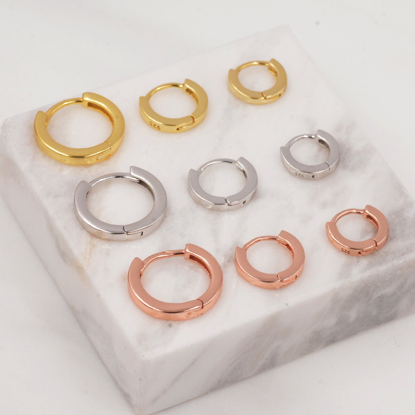 Minimalist Huggie Hoops in Sterling Silver, 6mm,  7mm, 8mm and 10mm Clicker Hoops, Rose Gold or Gold, Simple Sleeper Hoop Earrings