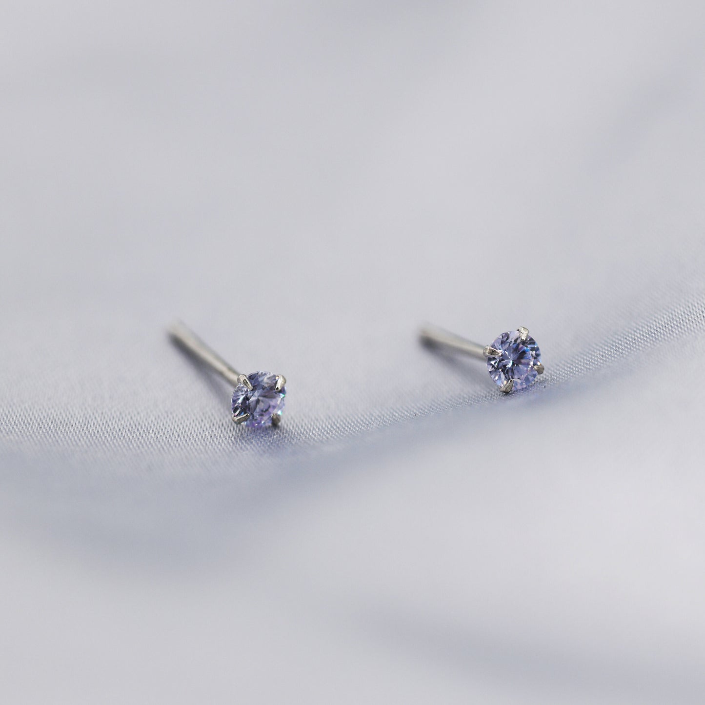 June Birthstone Earrings, Alexandrite Stud Earrings in Sterling Silver, Extra Tiny Crystal Stud, 3mm Birthstone CZ Earrings