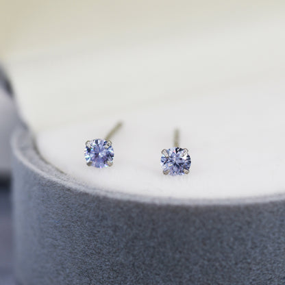 June Birthstone Earrings, Alexandrite Stud Earrings in Sterling Silver, Extra Tiny Crystal Stud, 3mm Birthstone CZ Earrings