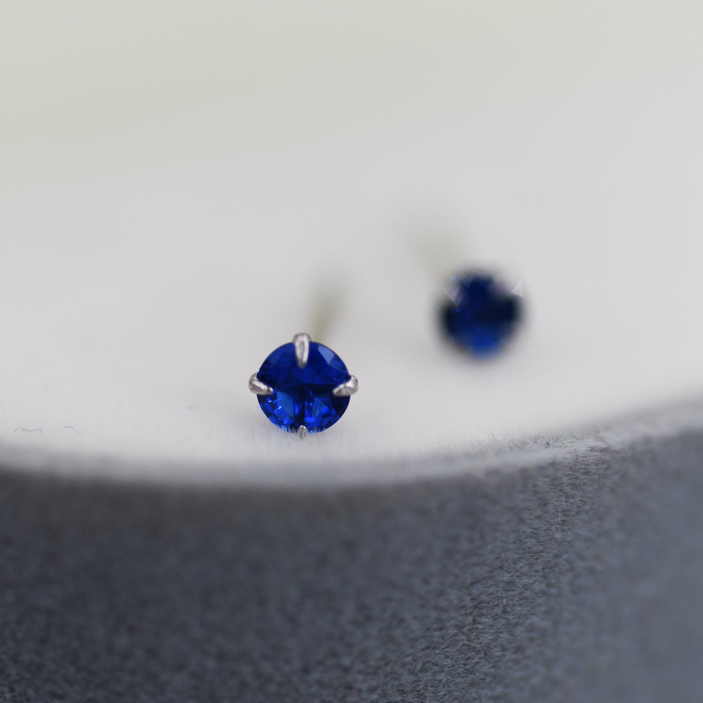 Sterling Silver September Birthstone Earrings, Sapphire Blue Stud Earrings, Extra Tiny Crystal Stud, 3mm Birthstone CZ Earrings