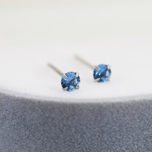 Sterling Silver December Birthstone Earrings, Tanzanite Blue Stud Earrings, Extra Tiny Crystal Stud, 3mm Birthstone CZ Earrings