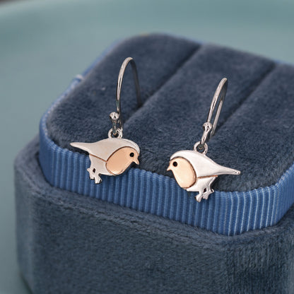 Robin Bird Drop Hook Earrings in Sterling Silver, Silver Animal Earrings, Nature Inspired Jewellery