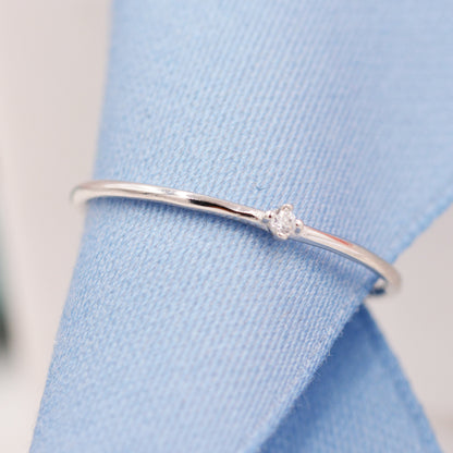 Extra Fine Single CZ Ring in Sterling Silver, Extra Skinny Stacking Rings,  US 4 5 6 7 Sized Delicate Rings,