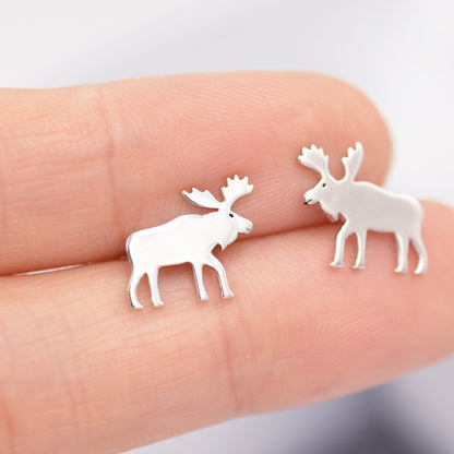 Moose Stud Earrings in Sterling Silver, Moose Deer Earrings, Animal Earrings, Nature Inspired