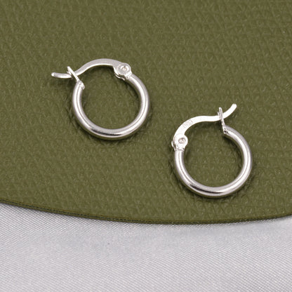 Minimalist Creole Hoop Earrings in Sterling Silver, 9mm 16mm 20mm, Lever Hoop Earrings, Simple Silver Hoops