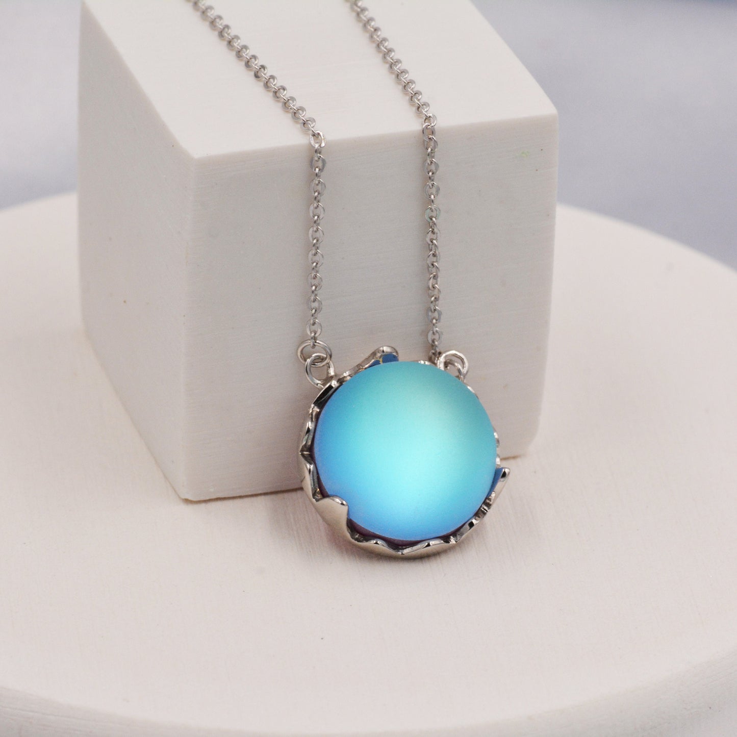 Blue Flash Moonstone Necklace in Sterling Silver, Aurora Northern Lights Bracelet with Blue Flash Simulated Moonstone