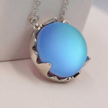 Blue Flash Moonstone Necklace in Sterling Silver, Aurora Northern Lights Bracelet with Blue Flash Simulated Moonstone