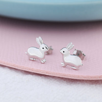 Sterling Silver Rabbit Earrings in Sterling Silver, Bunny Rabbit Stud Earrings,  Hare Earrings, Animal Earrings