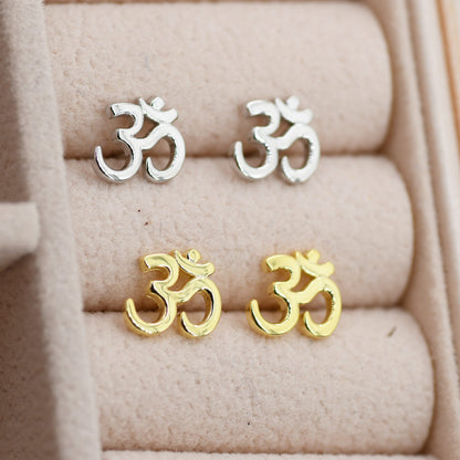 Om Stud Earrings in Sterling Silver, Silver or Gold, Buddhist Earrings, Meditation Earrings, Yoga Earrings