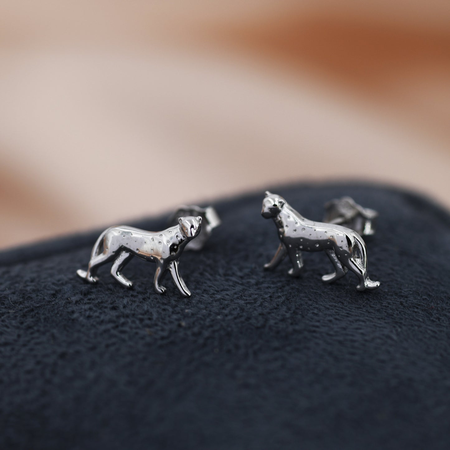 Tiny Leopard Stud Earrings in Sterling Silver, Silver or Gold, Jaguar Stacking Earrings,  Nature Inspired Animal Earrings