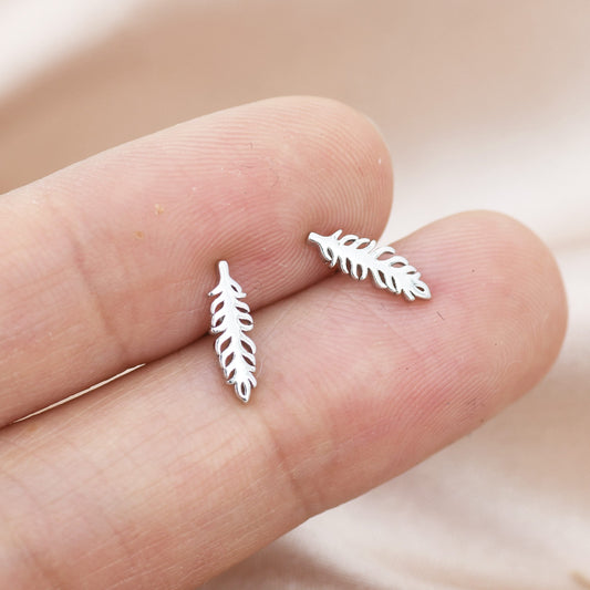 Tiny Feather Stud Earrings in Sterling Silver, Silver, Gold or Rose Gold,  Nature Inspired Animal Earrings