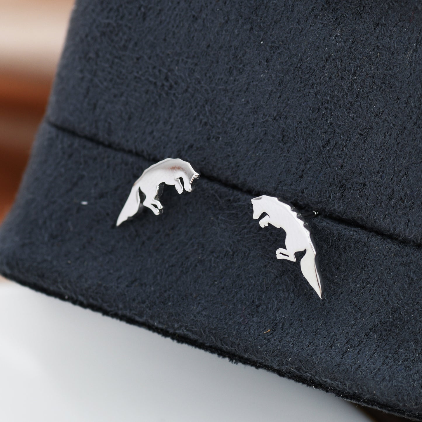 Jumping Fox Stud Earrings in Sterling Silver, Pouncing Fox Earrings,  Nature Inspired Animal Earrings