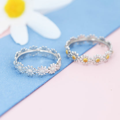 Sterling Silver Daisy Ring, Flower Infinity Band, Eternity Ring, Friendship Ring,  Nature Inspired Jewellery US 5 - 8