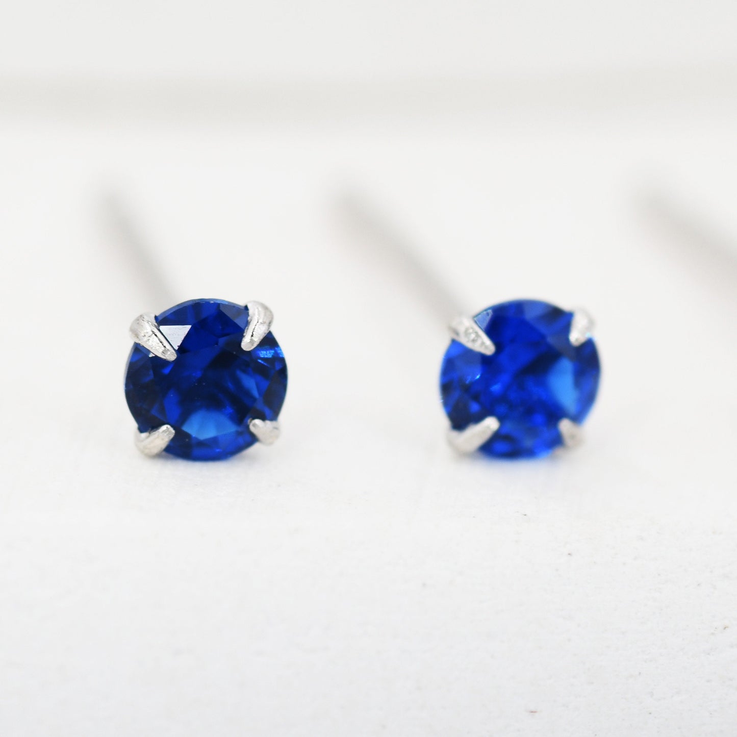 Sterling Silver September Birthstone Earrings, Sapphire Blue Stud Earrings, Extra Tiny Crystal Stud, 3mm Birthstone CZ Earrings