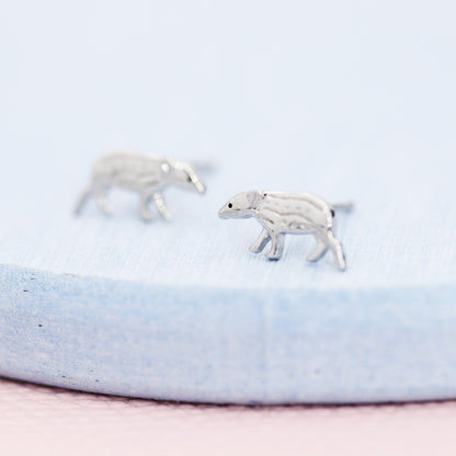 Extra Tiny Baby Tapir Stud Earrings in Sterling Silver, Silver Animal Earrings, Nature Inspired Jewellery
