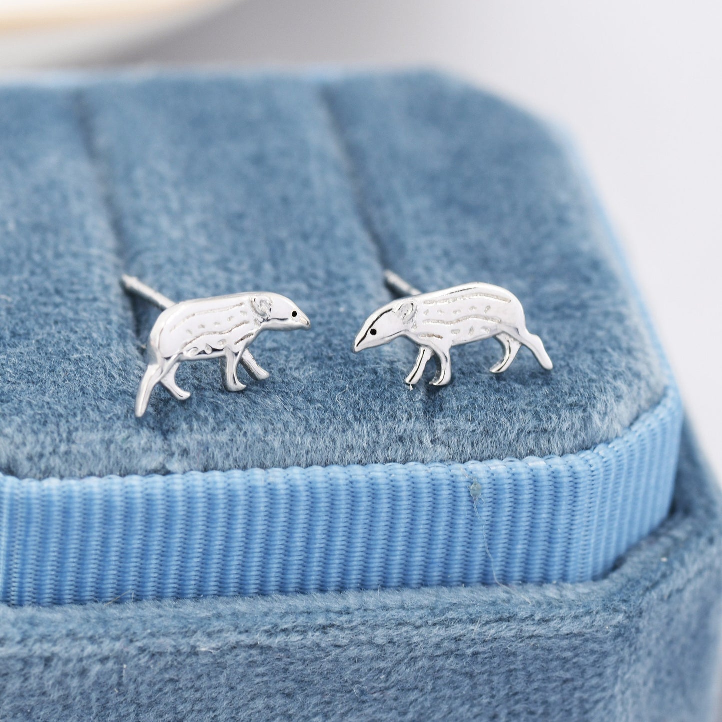 Extra Tiny Baby Tapir Stud Earrings in Sterling Silver, Silver Animal Earrings, Nature Inspired Jewellery