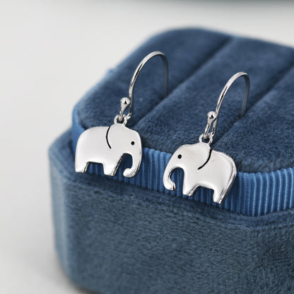 Elephant Drop Hook Earrings in Sterling Silver, Silver Animal Earrings, Nature Inspired Jewellery