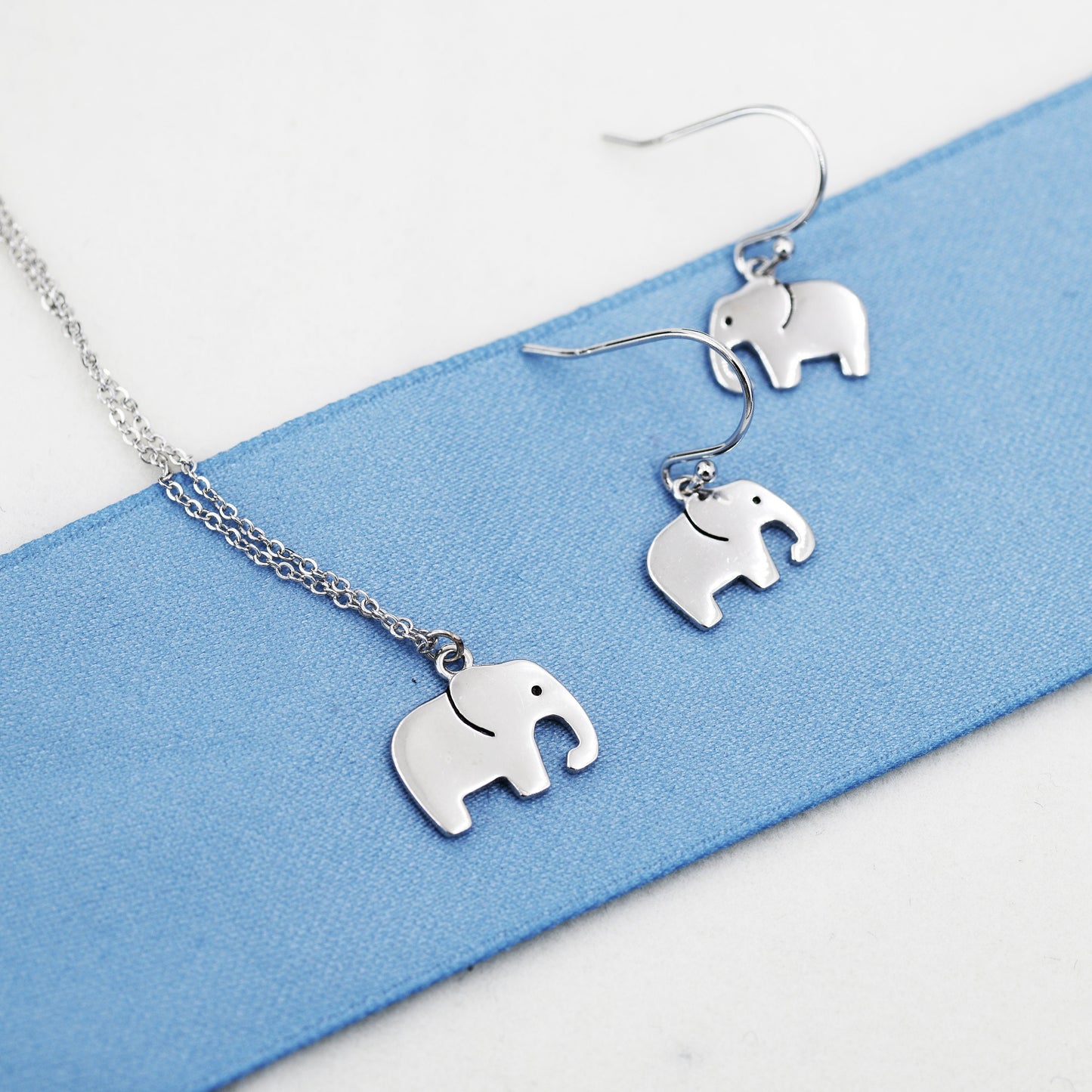 Elephant Necklace and Dangle Earrings in Sterling Silver, Silver Animal Earrings and Pendant, Nature Inspired Jewellery