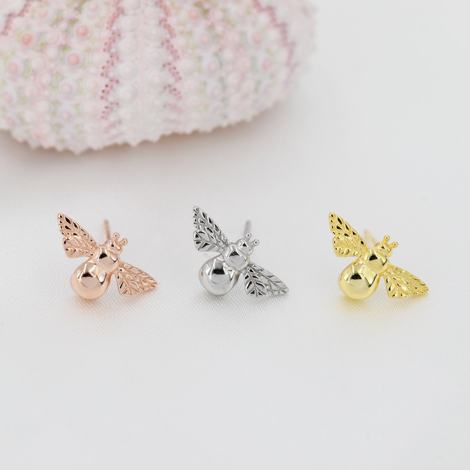 Bumble Bee Stud Earrings in Sterling Silver, Silver, Gold or Rose Gold,  Bee Earrings, Nature Inspired.