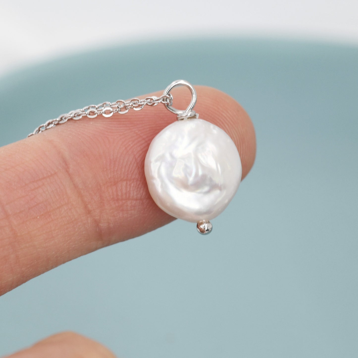 Coin Baroque Pearl Necklace in Sterling Silver, Keshi Pearl Necklace, Natural Freshwater Pearl Necklace