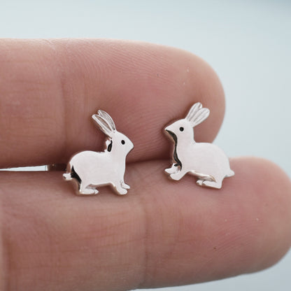 Sterling Silver Rabbit Earrings in Sterling Silver, Bunny Rabbit Stud Earrings,  Hare Earrings, Animal Earrings