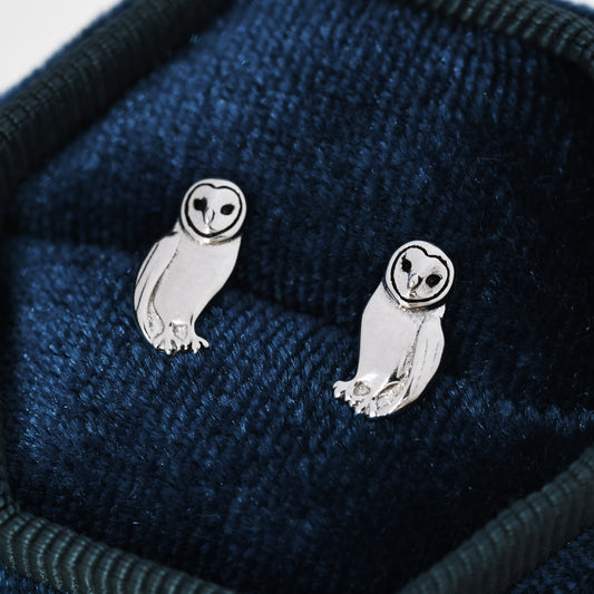 Barn Owl Stud Earrings in Sterling Silver, Owl Bird Earrings,  Nature Inspired Animal Earrings