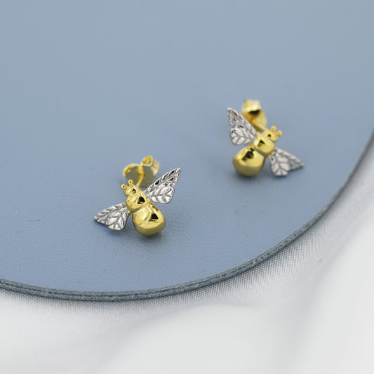 Bumble Bee Stud Earrings in Sterling Silver, Silver, Gold or Rose Gold, Two Tone Bee Earrings, Nature Inspired.