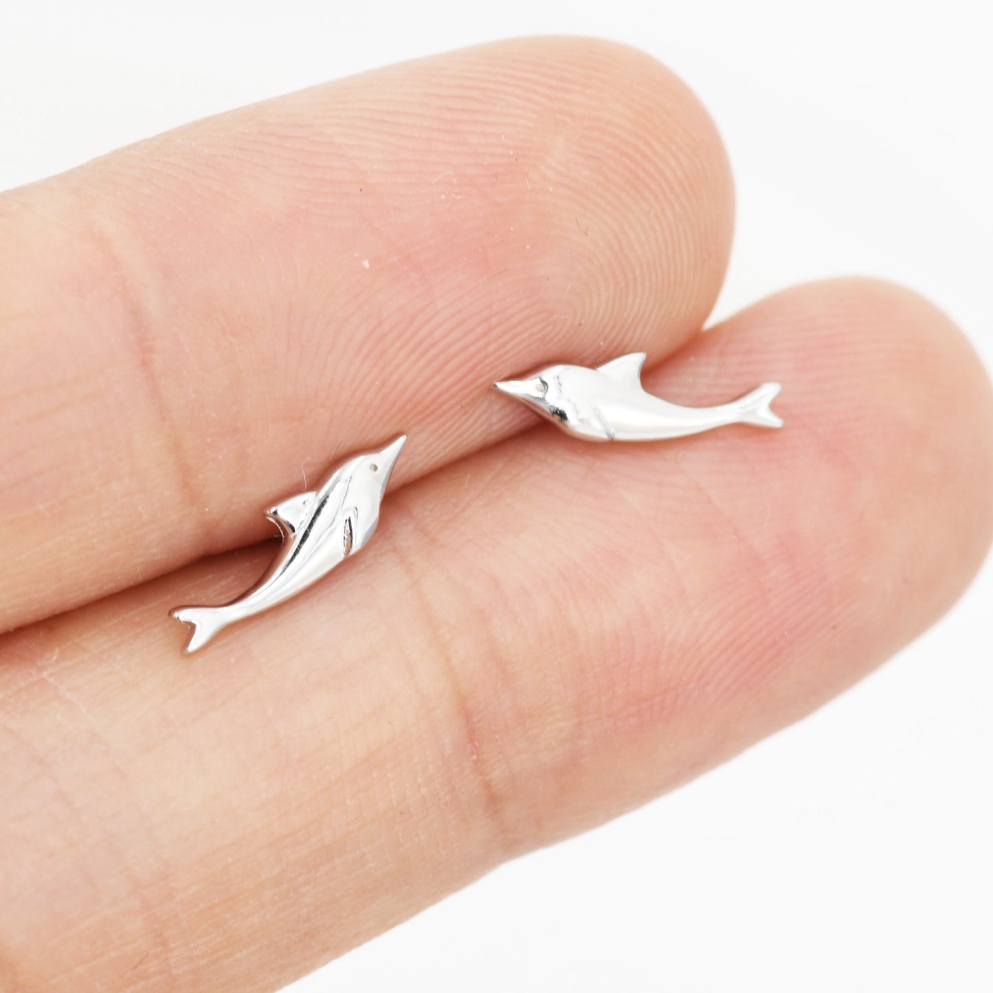 Extra Tiny Dolphin Fish Stud Earrings in Sterling Silver, Dolphin Earrings,  Nature Inspired Animal Earrings