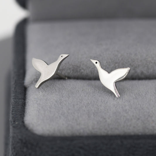 Flying Duck Stud Earrings in Sterling Silver, Flying Goose Earrings, Bird Earrings, Nature Inspired Animal Earrings
