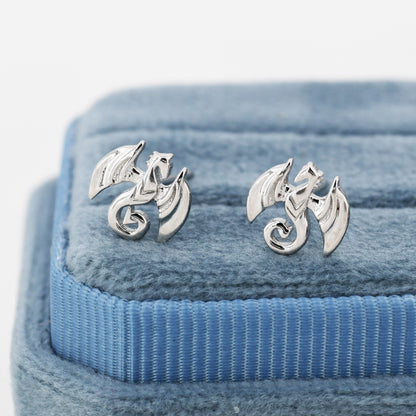 Dragon Stud Earrings in Sterling Silver, Silver or Gold, Nature Inspired Animal Earrings