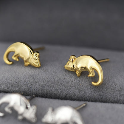 Chameleon Stud Earrings in Sterling Silver, Silver or Gold, Nature Inspired Animal Earrings, Lizard Earrings
