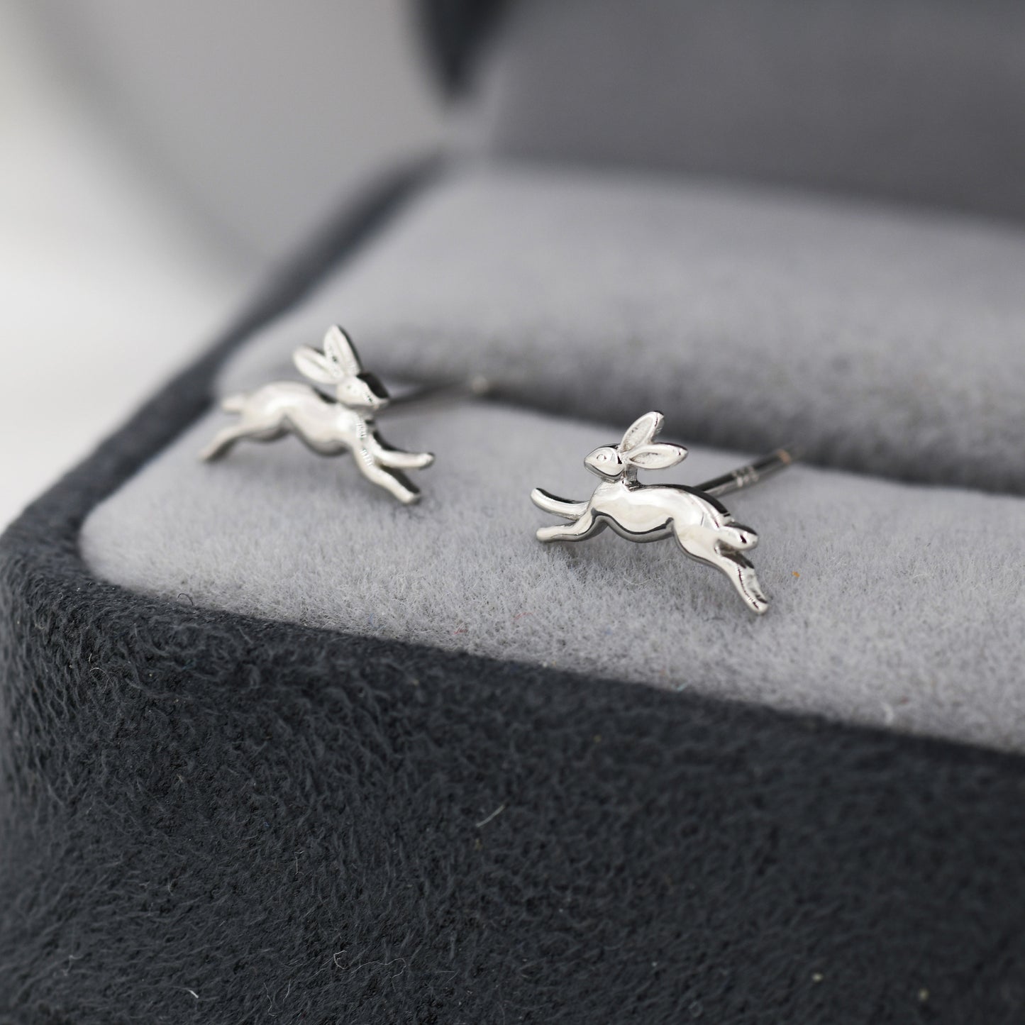 Extra Tiny Leaping Hare Stud Earrings in Sterling Silver, Tiny Hare rabbit Earrings, Nature Inspired Animal Earrings