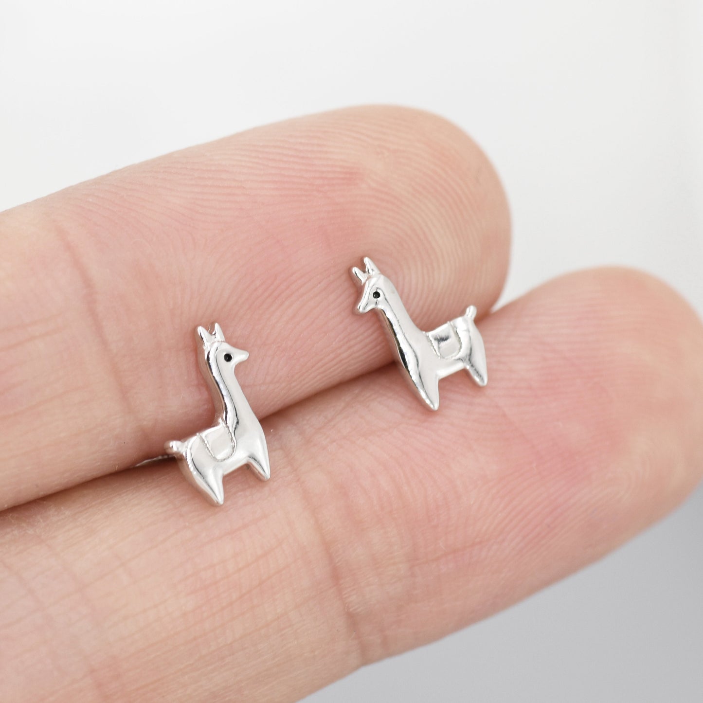 Tiny Llama Stud Earrings in Sterling Silver, Alpaca Sheep Earrings, Nature Inspired Animal Earrings