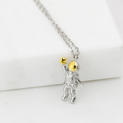 Astronaut Pendant Necklace in Sterling Silver, Spaceman Necklace, Space Planet Celestial Jewellery