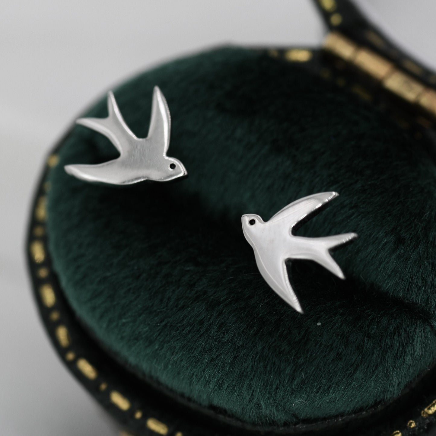 Swallow Bird Stud Earrings in Sterling Silver Flying Bird Earrings, Silver or Gold or Rose Gold,  Nature Inspired Animal Earrings