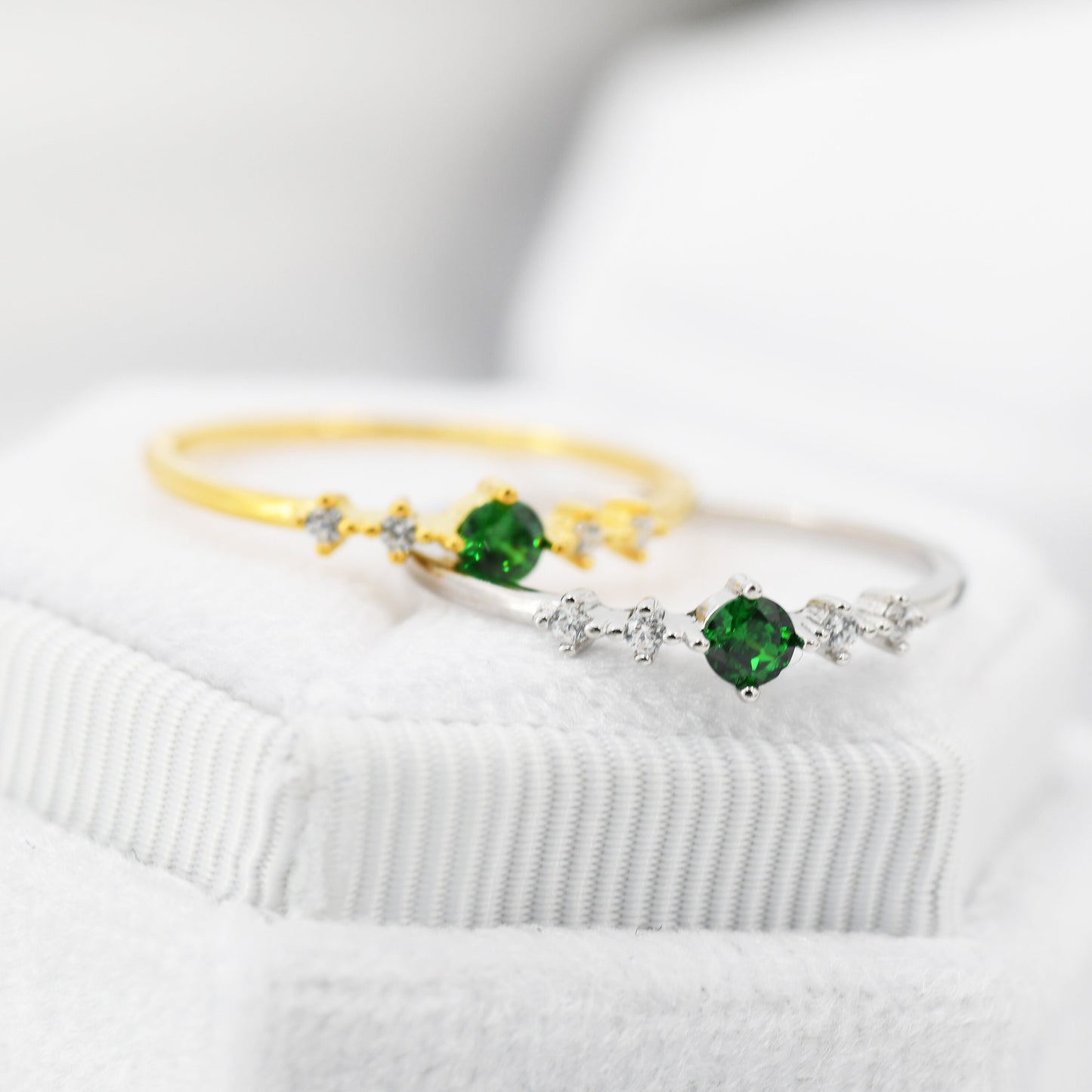 Vintage Inspired Emerald Green CZ Ring in Sterling Silver, Marquise Ring, Delicate Emerald Ring, Size US 5 - 8