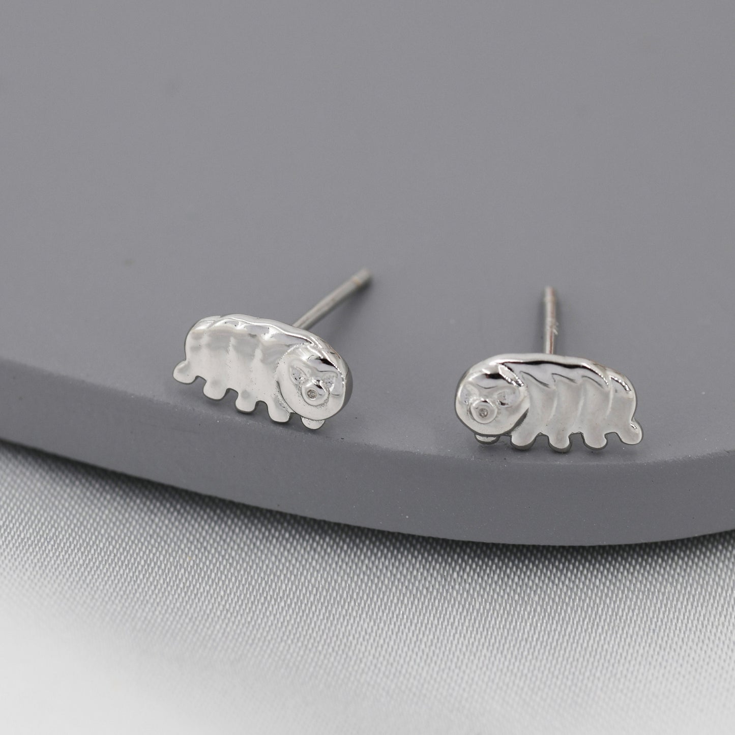 Water Bear Stud Earrings in Sterling Silver, Tardigrades Earrings, Nature Inspired Animal Earrings
