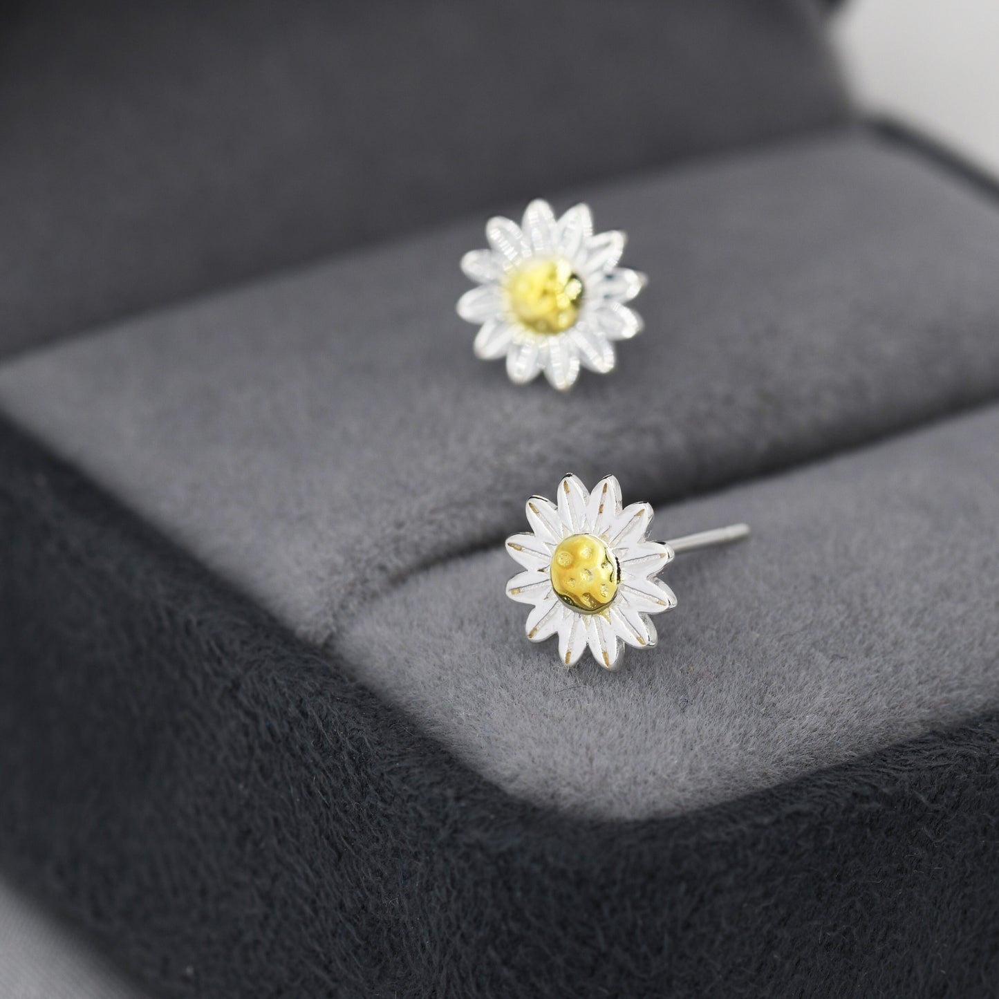 Little Sunflower Flower Stud Earrings in Sterling Silver - Cute Flower Blossom Daisy Earrings  -   Fun, Whimsical
