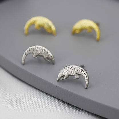 Pangolin Stud Earrings in Sterling Silver, Silver or Gold, Ant Eater Earrings, Nature Inspired Animal Earrings