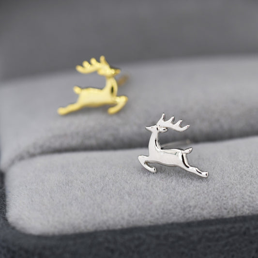 Running Reindeer Stud Earrings in Sterling Silver, Silver or Gold, Nature Inspired Animal Earrings