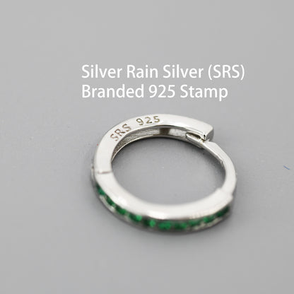 Extra Skinny Emerald Green CZ Huggie Hoop in Sterling Silver, Silver or Gold,  8mm Inner Diameter Hoop Earrings, May Birthstone