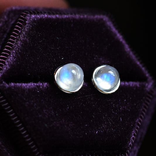 Moonstone Stud Earrings in Sterling Silver, Semi-Precious Gemstone Earrings, Natural Moonstone Earrings