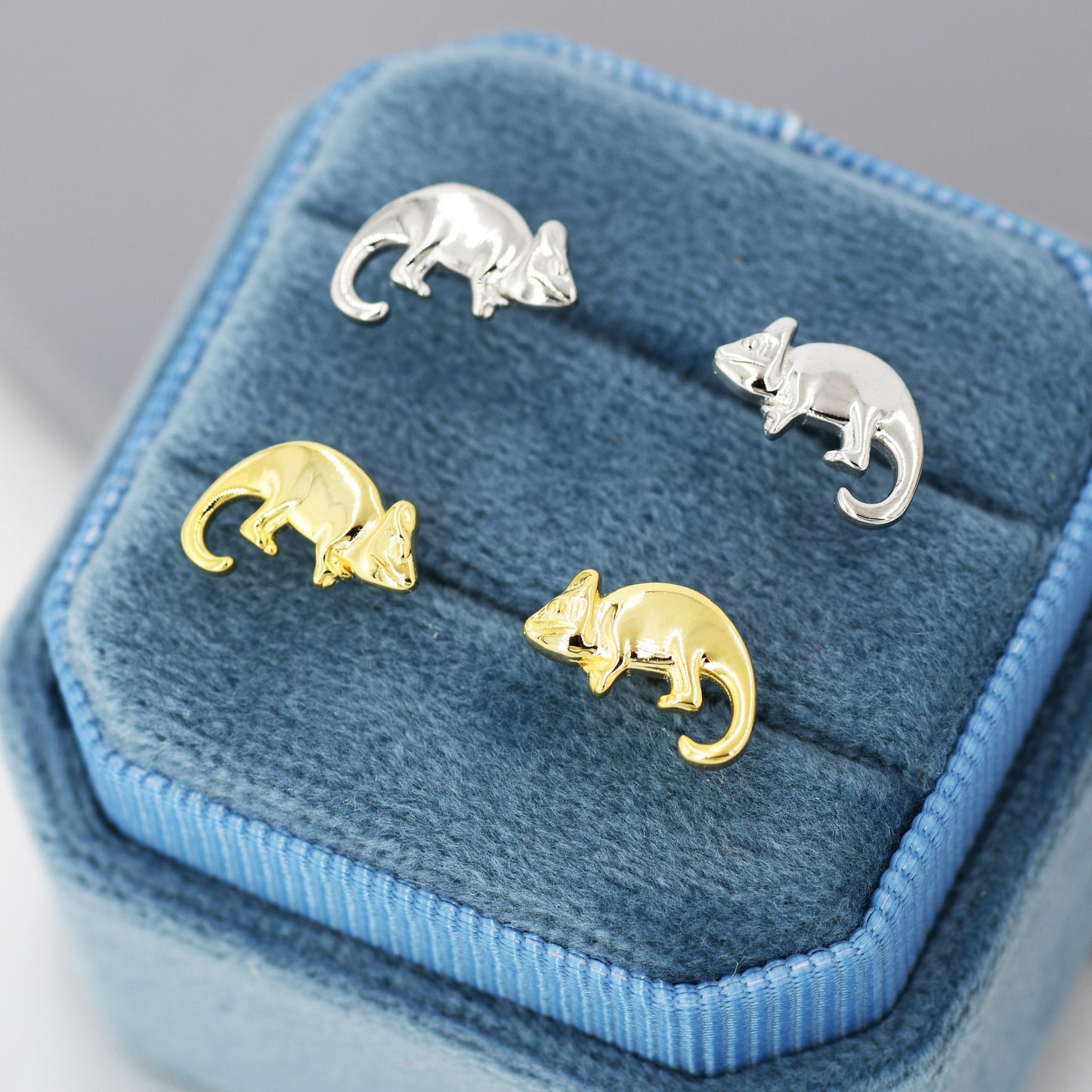 Chameleon Stud Earrings in Sterling Silver, Silver or Gold, Nature Inspired Animal Earrings, Lizard Earrings