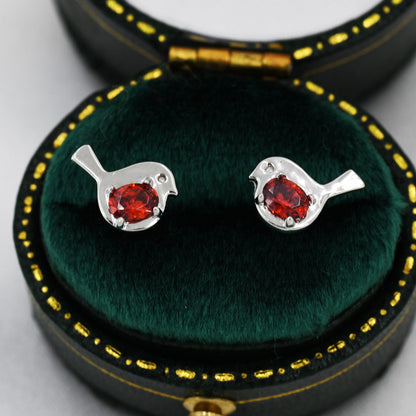 Robin Bird Stud Earrings in Sterling Silver, Silver or Gold, Ruby Red Crystal, Crystal Bird Earrings, Nature Inspired Animal Earrings