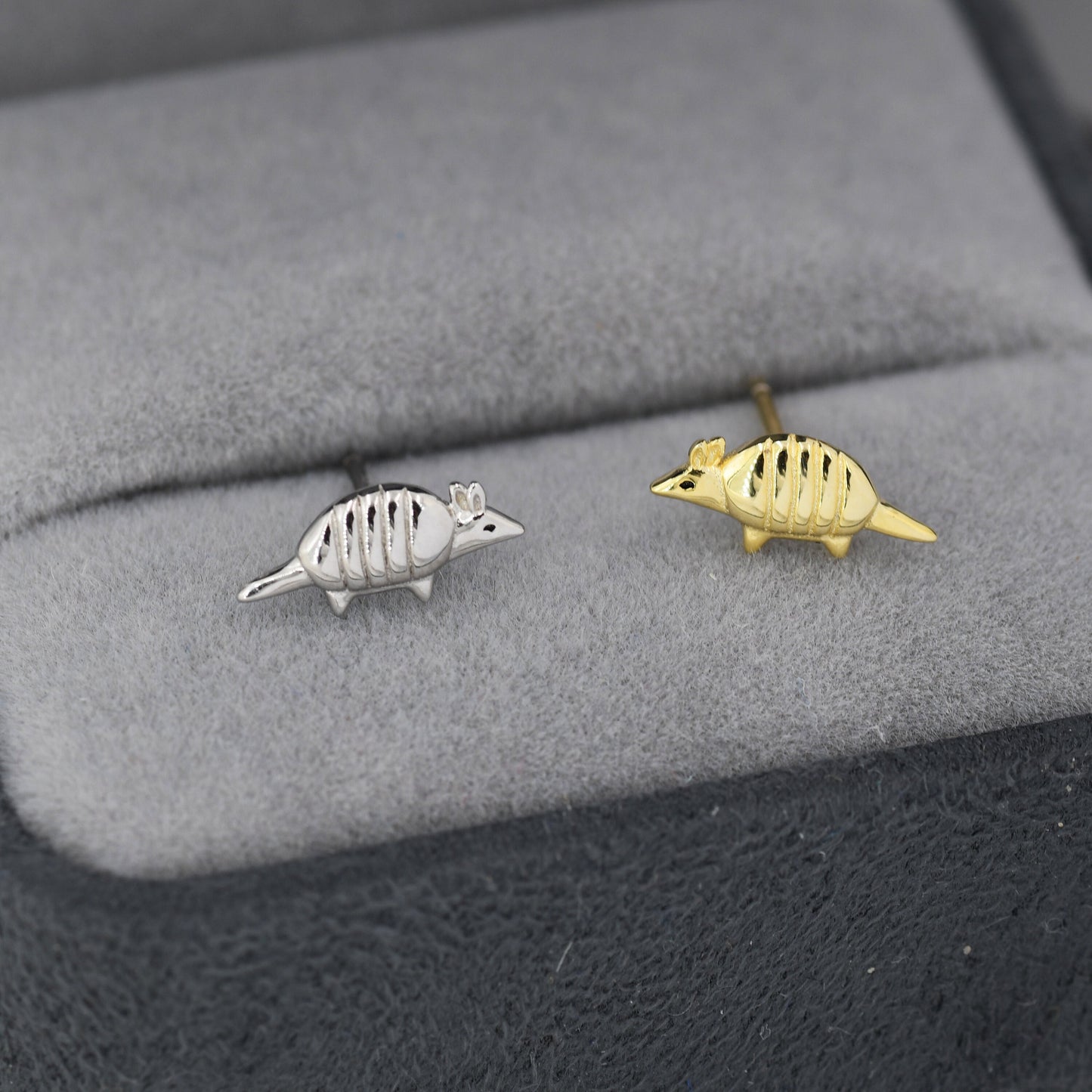 Armadillo Stud Earrings in Sterling Silver, Silver or Gold, Nature Inspired Animal Earrings
