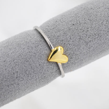 Heart Ring in Sterling Silver, Silver and Gold Two Tone Ring, Heart of Gold, Gold Heart Ring, Size US 5 - 8